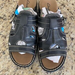 Clarks Black Sandals with Velcro Straps and Closed Heel
